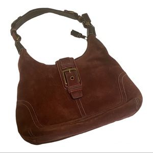 COACH  Hamilton Suede Leather Hobo Shoulder Bag Purse Burgundy
